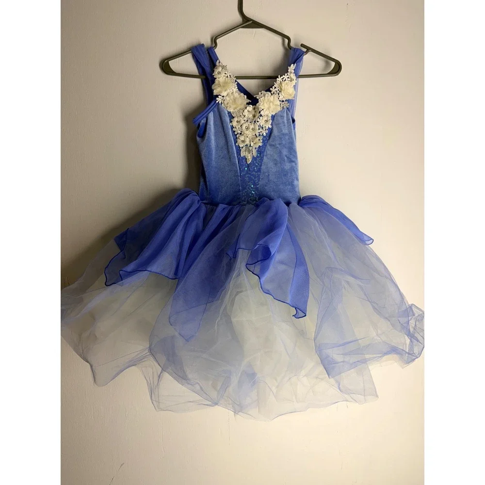 Weissman Blue Velvet Floral Lace Tutu Dance Costume Leotard Kids MC Performance